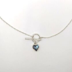 Collier cœur fermoir en T argent labradorite lapis-lazuli